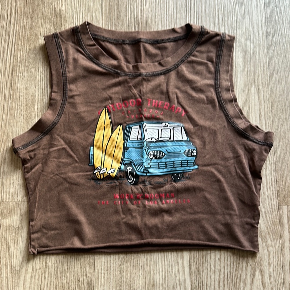 Brown Graphic Tank Crop Top